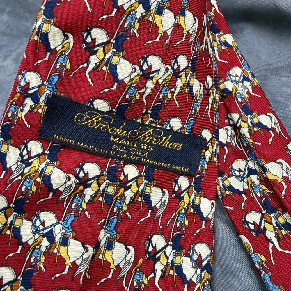 Brooks Brothers Makers Mens‎ Red Silk Equestrian Horse Rider Print Necktie Tie